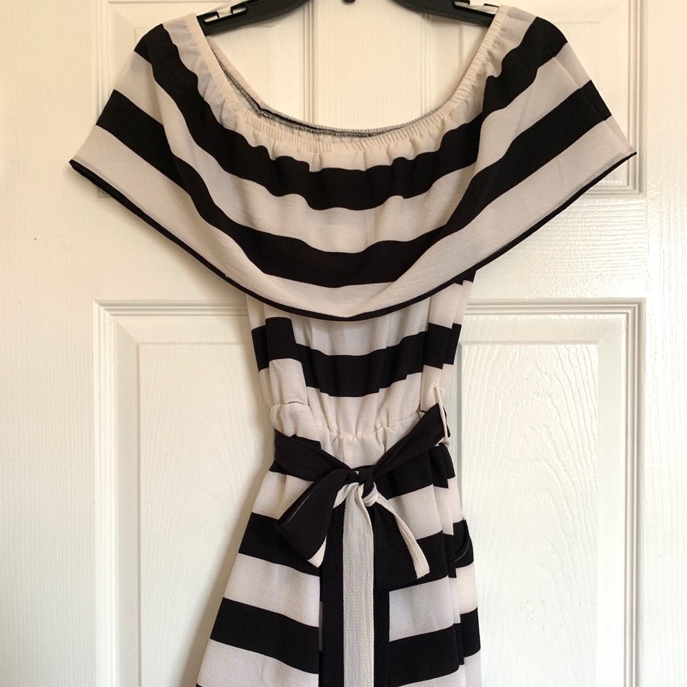 Striped Off The Shoulders Romper